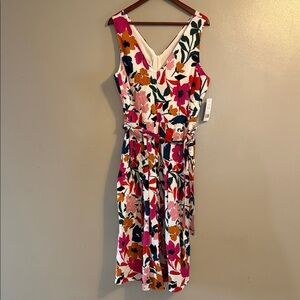 Donna Morgan Floral V-Neck Midi Dress - Pink, Navy, Mustard